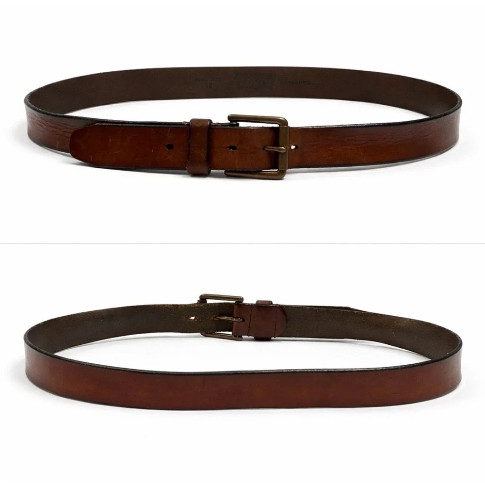 Levis Brown Leather Belt Mens Size 36 Brass Buckle 1.5